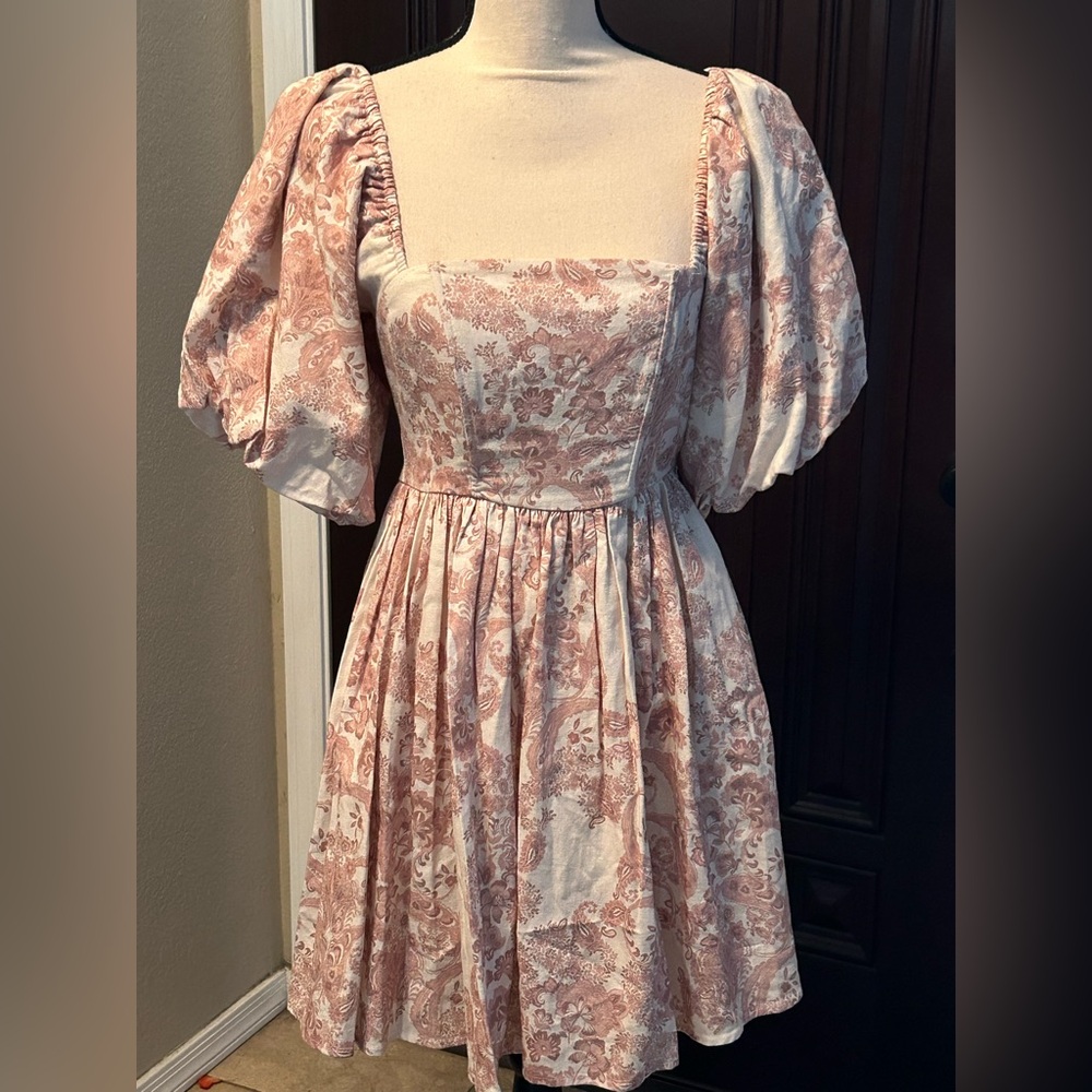 Avec Les Filles Women's Print Puff Sleeve Linen Blend Minidress - Picture 4 of 9